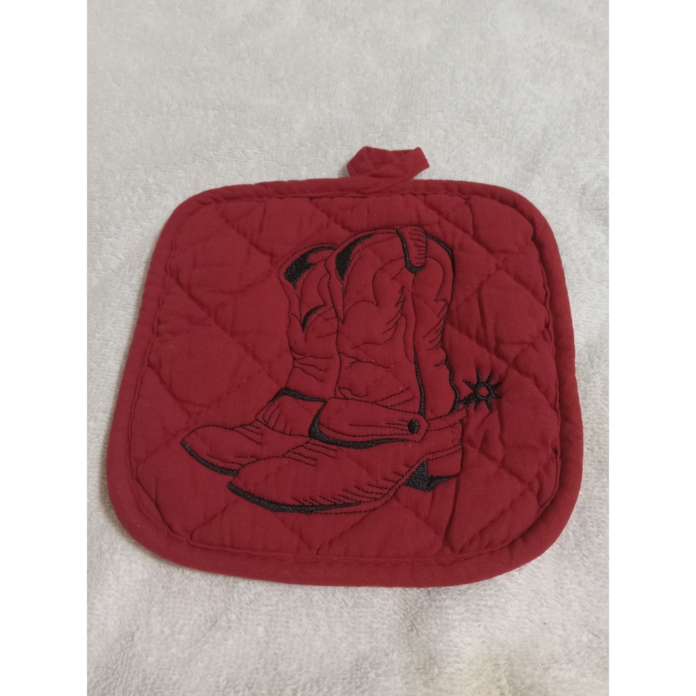 Western‎ Cowboy Boots Quilted Potholder Country Kitchen Decor Red Accent